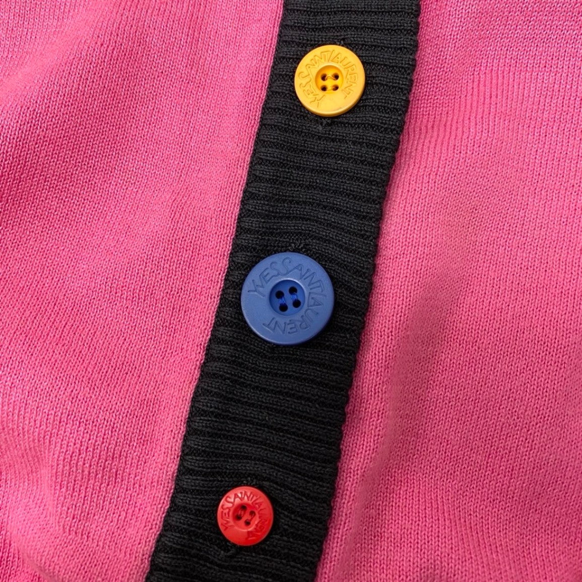 77h9 YVES SAINT LAURENT tricots イヴサンローラン ショートスリーブ ニットカーディガン バイカラー サイズM ピンク ブラック コットン100％ レディースu02t