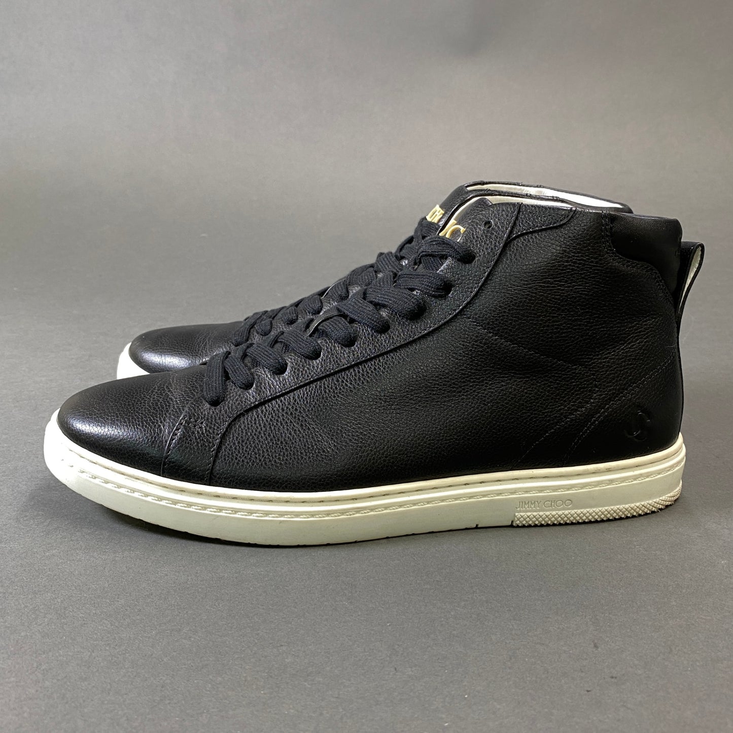 2g29 JIMMY CHOO ジミーチュウ JCロゴ ハイカット レザースニーカー 42 ブラック Leather シューズ 紳士靴k02i
