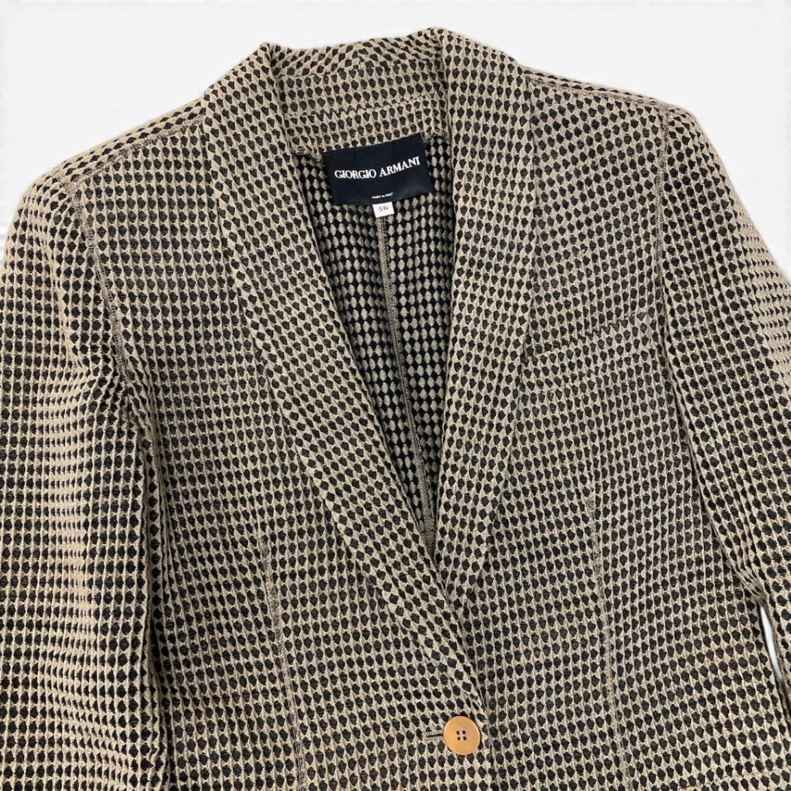 90g24 GIORGIO ARMANI ジョルジオアルマーニ BORGO21 テーラードジャケット 立体 総柄 サイズ36 ベージュ ブラック レディース 女性用u02t