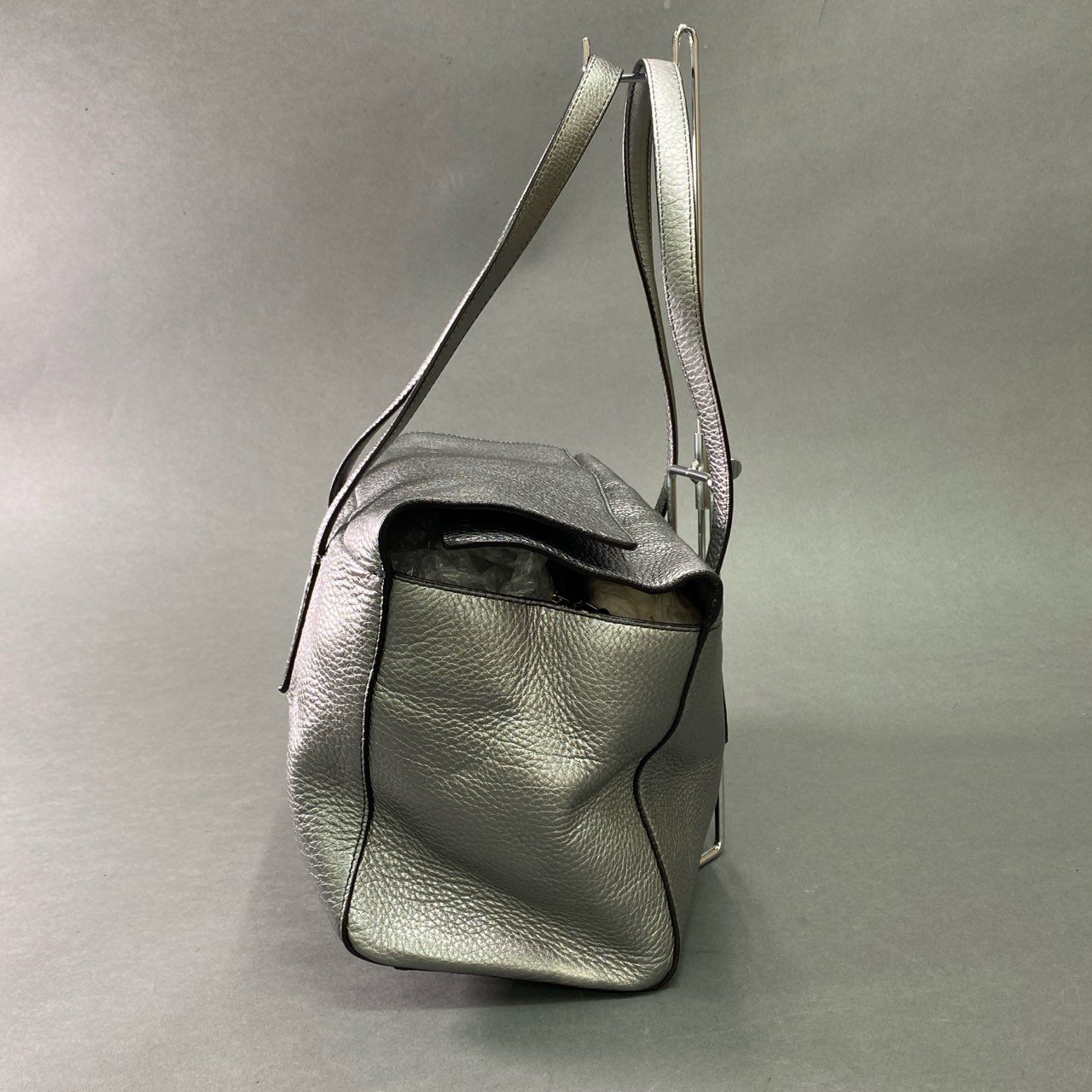 Gb12 Max Mara マックスマーラ ポーチ付き メタリック レザートートバッグ シルバー Leather ハンドバッグ 鞄 イタリア製