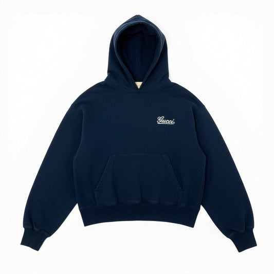 29a9 GUCCI グッチ コットンジャージー フーデット スウェットパーカー 長袖 胸元ロゴ刺繍 レディース 女性用 XS ネイビー コットン100％o07t
