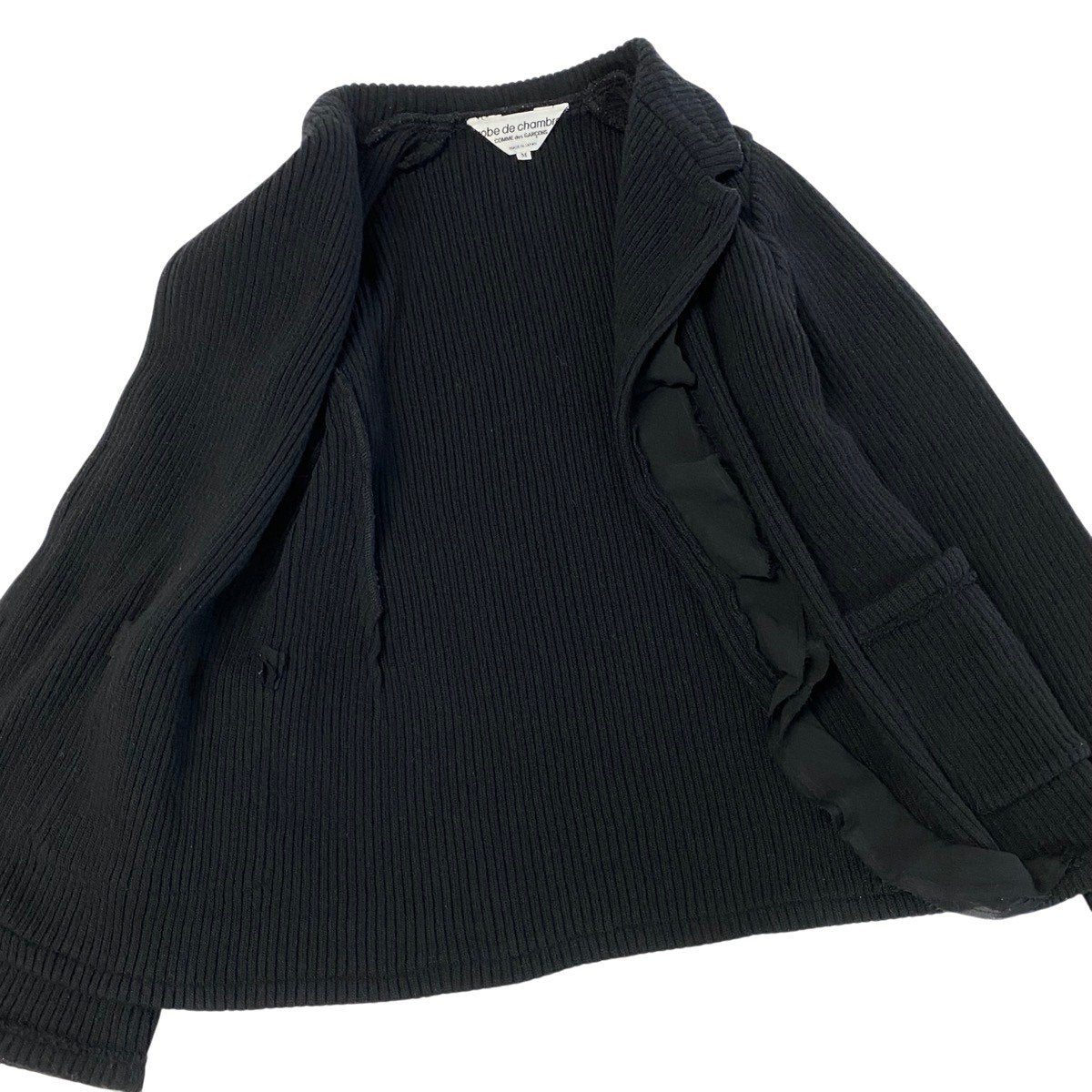 Ij23 robe de chambre COMME des GARCONS AD2002 フリルジャケットカーディガン リブニット 日本製 Mサイズ ブラック レディース 女性用u02t
