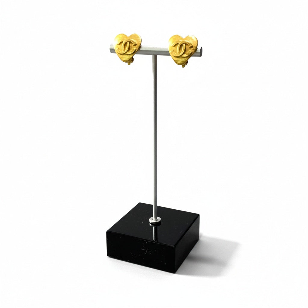 b5 Vintage Chanel 1990 Heart Design Coco Mark Earringta1