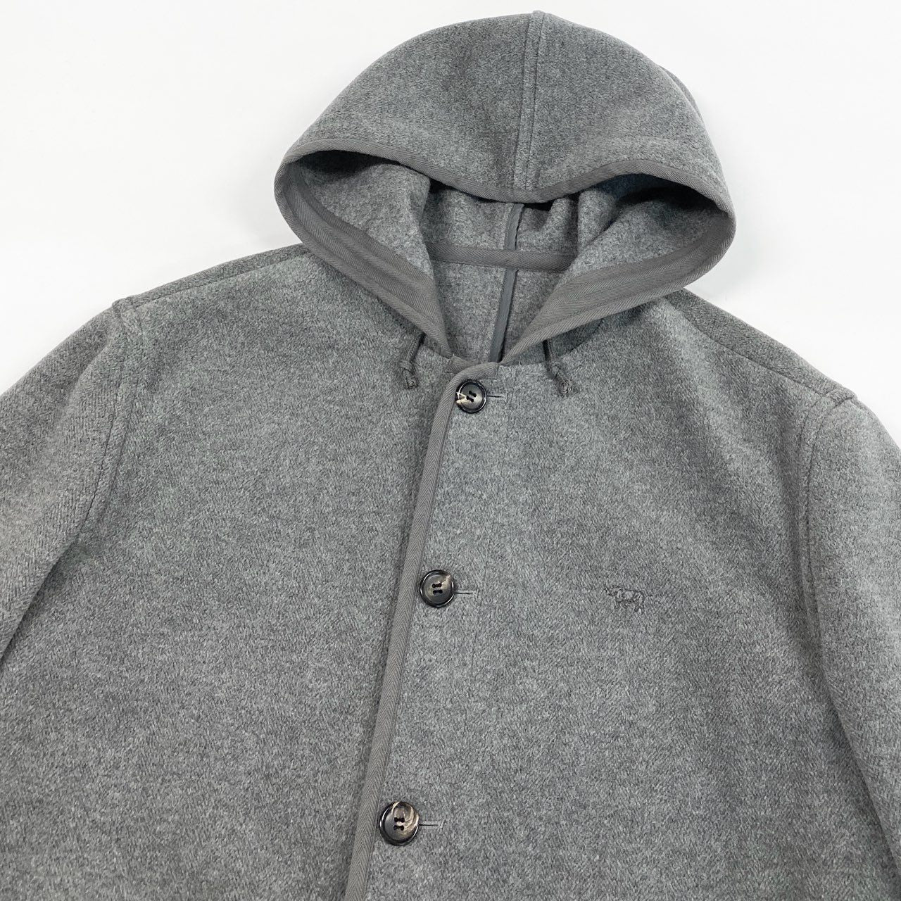 87l20 Papas パパス ロングコート ウールコート フード付き 胸元ロゴ刺繡 M グレー ウール メンズu02t