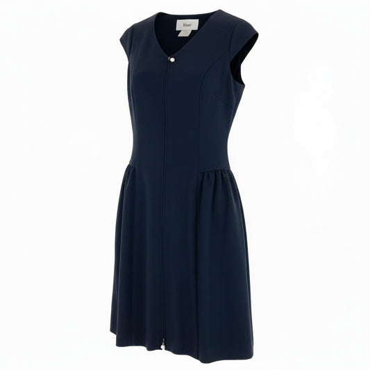 81a23 Rene ルネ ノースリーブワンピース キャップスリーブ パールジップ タックフレアスカート 36 ネイビー レディース 女性用u02t