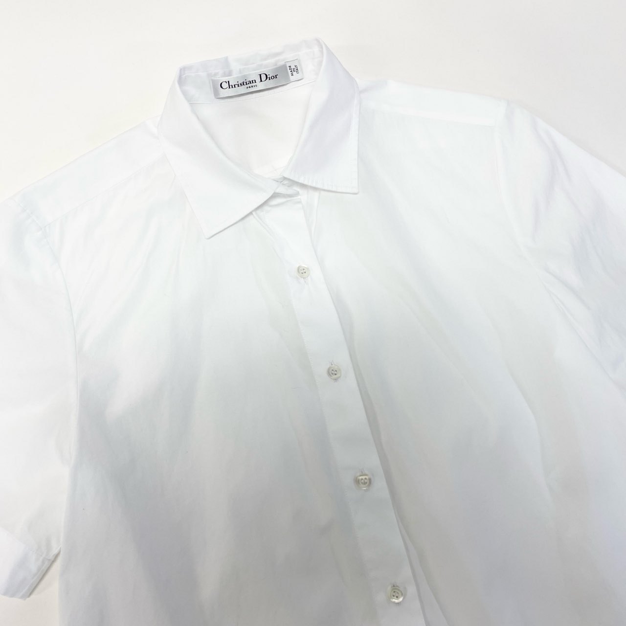 2a29 Christian Dior クリスチャンディオール Beeロゴ刺繍 フレア 半袖シャツ ショートスリーブ イタリア製 111B61A3356 38 ホワイト コットン レディースo07t
