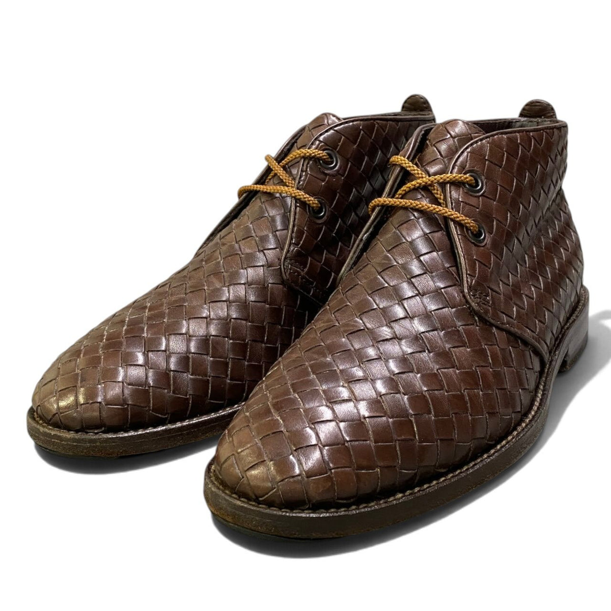 1j2 BOTTEGA VENETA ボッテガヴェネタ チャッカブーツ イントレチャート レザーシューズ イタリア製 38 1/2サイズ ブラウン レザー メンズ 男性用u02t