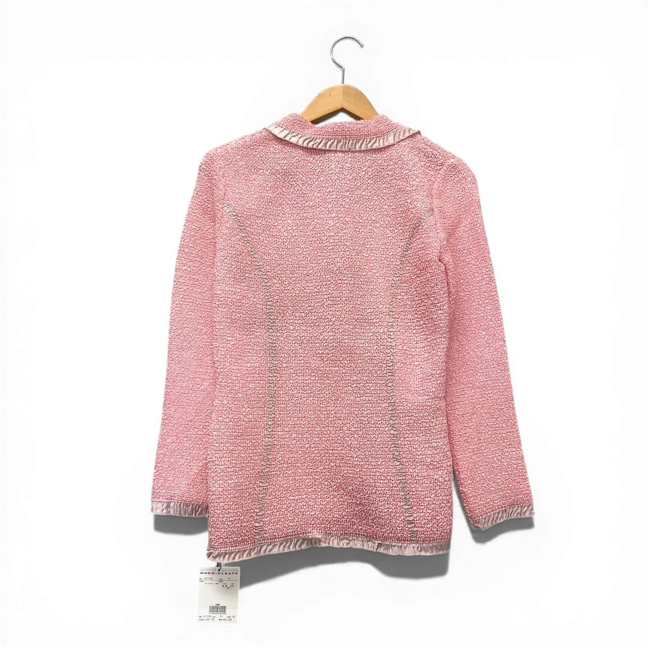 67c31 【未使用タグ付】 NOKO-PLEATS ノコプリーツ プリーツジャケット フラワープリント スパンコールボタン レディース 女性服 サイズ40 ピンク ポリエステル100％u02t