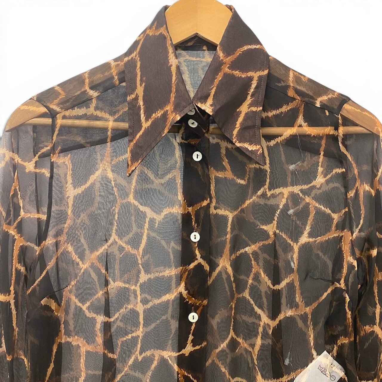 72e21 DOLCE&GABBANA ドルチェアンドガッパーナ シルクシャツ シアーブラウス キリン柄 トップス N249 1430 42サイズ ブラウン系 シルク100％ レディース 女性用u02t