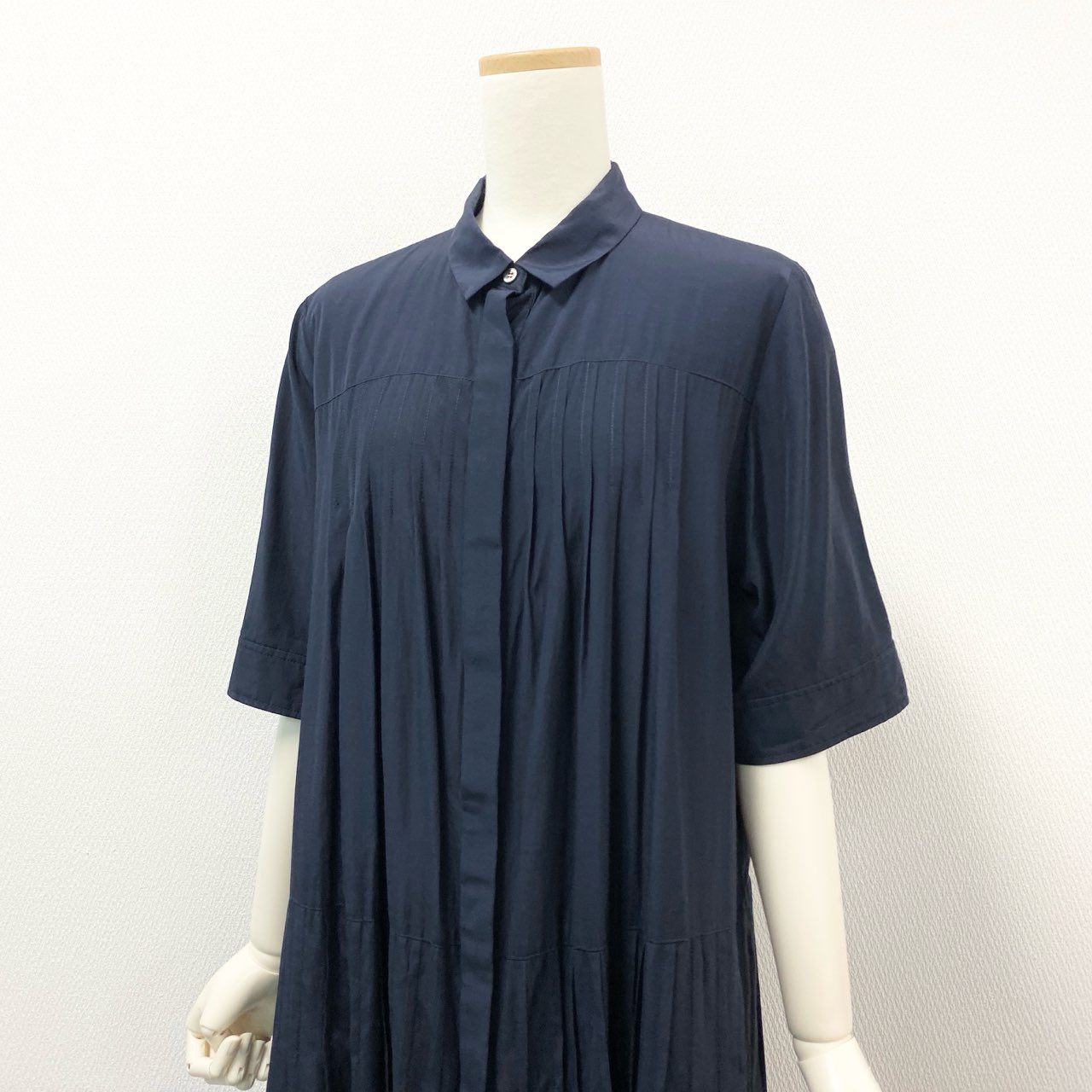 80k11 MORABITO BLANC モラビト 半袖シャツワンピース ロングワンピース フロントタック レディース 女性用 40 ネイビー u02t