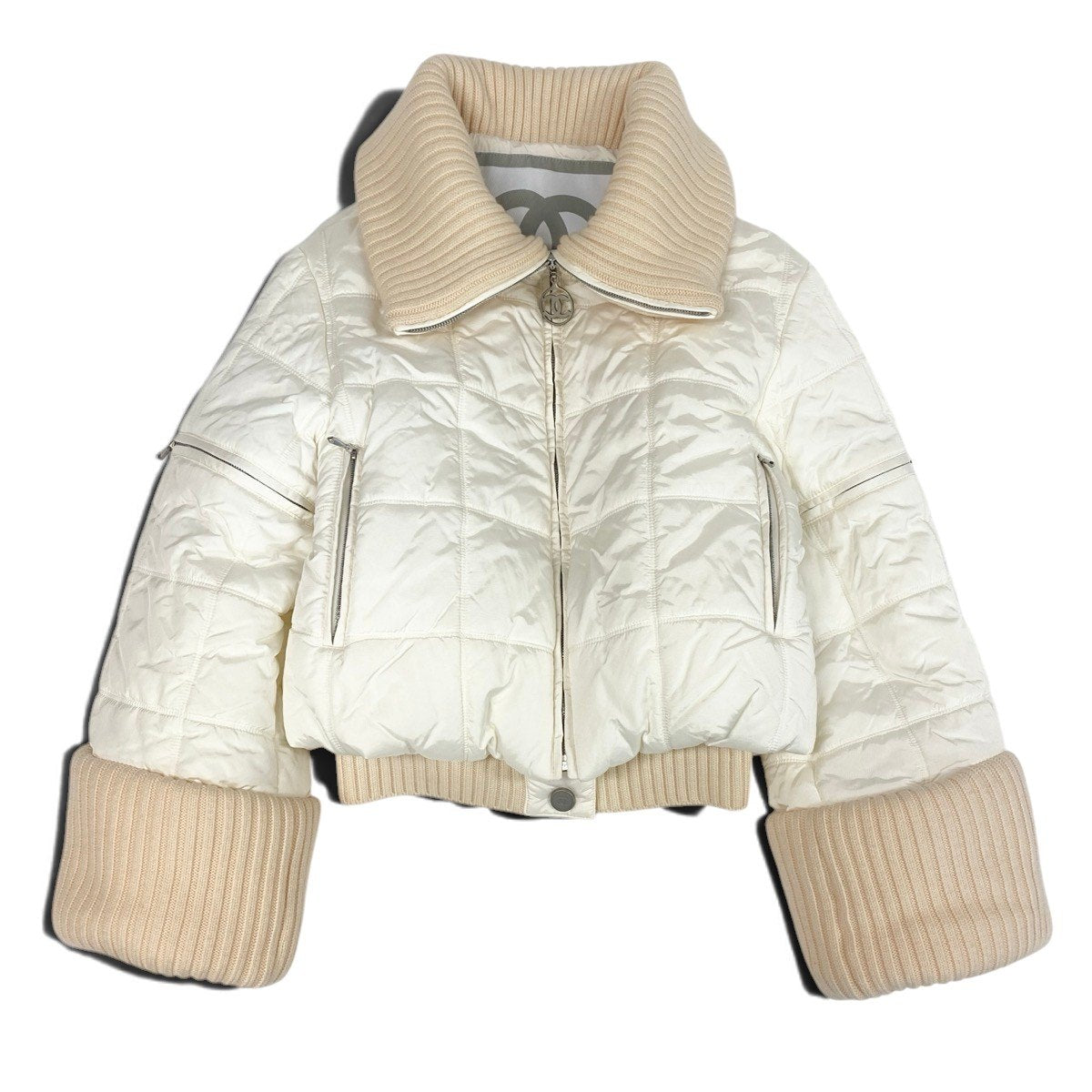 Ch28 【極美品】CHANEL 2000年 00A シャネルスポーツ クロップドパワージャケット 38サイズ アイボリー レディース 女性用ta1
