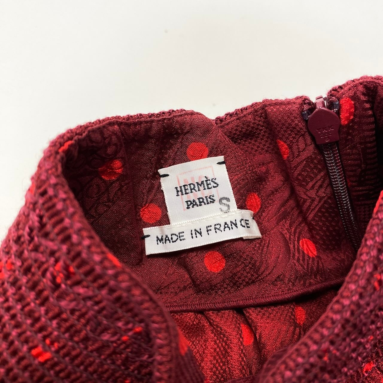 Ef6 【タグ付】 HERMES エルメス Zouaves et Dragons ズアヴとドラゴン ミドルネック ロングワンピース  サイズ38 レッド シルク100％ レディース 女性用k02i