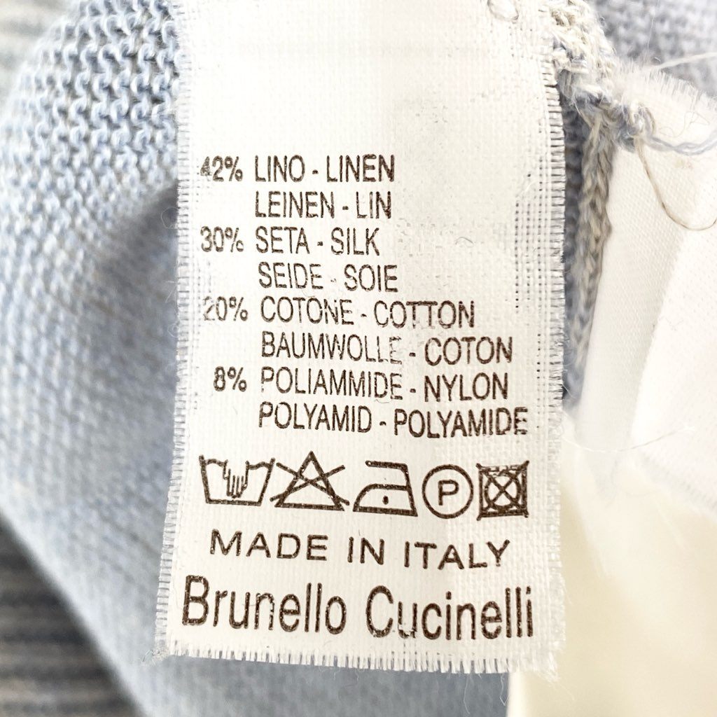 2d10 BRUNELLO CUCINELLI ブルネロクチネリ 刺繍デザイン リネンシルク ニットブラウス サマーニット (L相当) ライトグレー レディース 婦人