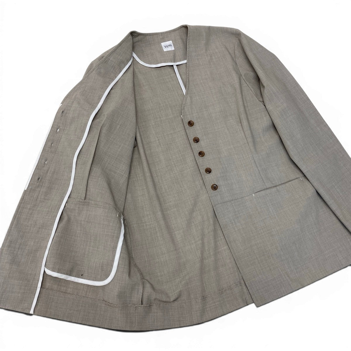 69g14 YENN イエン 23SS セットアップ カーディガンジャケット 2タックワイドパンツ サイズFREE ベージュ レディースu02t
