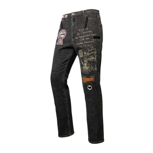 24b16 【美品】 OLLEBOREBLA オレボレブラ アルベロベロ デニムパンツ ボトムス ブタさん 刺繍 ストレッチ〇 レディース 女性用 L グレー系o07t