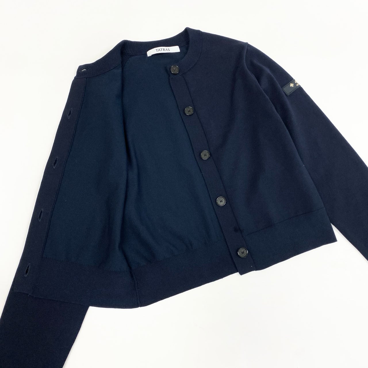 6b12【美品】TATRAS タトラス PREDAIA プレダイア ニットカーディガン ロゴワッペン LJXA0315053588 01サイズ ネイビー レディース 女性用u02t