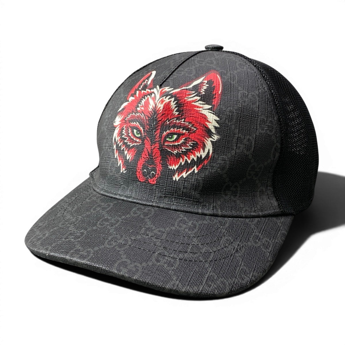 f24 GUCCI GGスプリーム ウルフ ベースボールキャップ 帽子 S 57 グレー ブラック レッド レディース 女性用