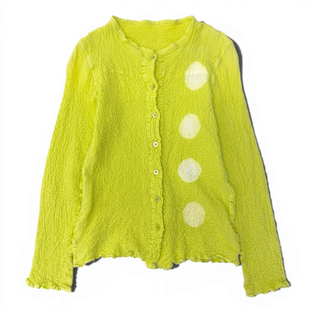 78b5 ISSEY MIYAKE me イッセイミヤケ ミー カリフラワーカーディガン ノーカラージャケット シワ加工 MI82FO759 イエローグリーン レディース 女性用u02t