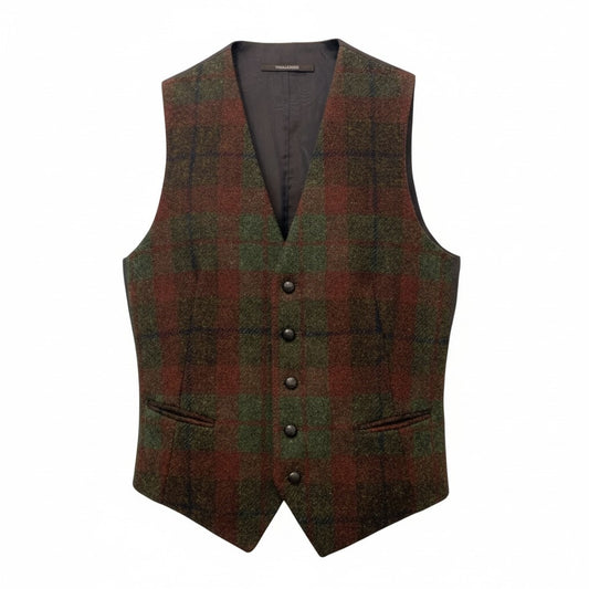 73c13 《美品》 TAGLIATORE タリアトーレ ハリスツイード生地 ジレ ベスト 44 グリーン オレンジ ウール メンズu02t