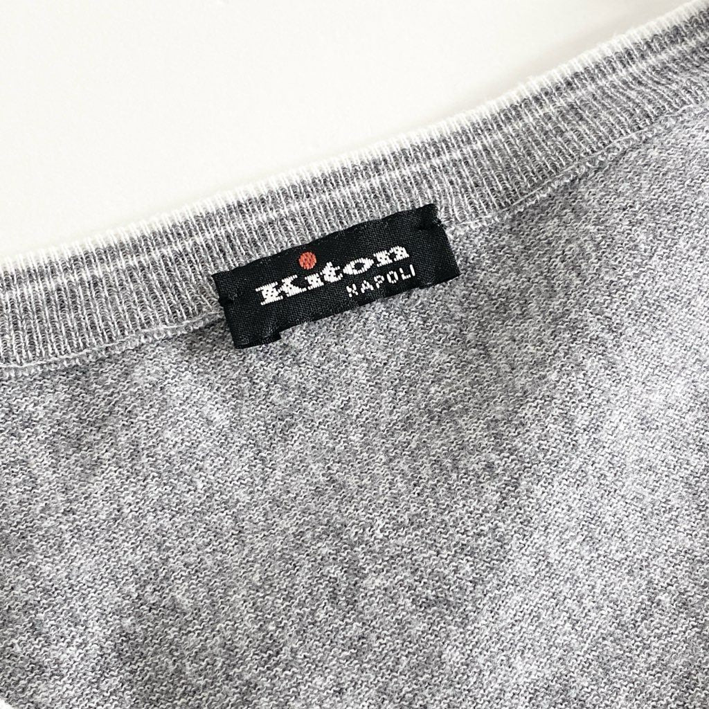 53h13 Kiton キートン NAPOLI ナポリ Vネック コットンニットセーター XL グレー イタリア製 トップス