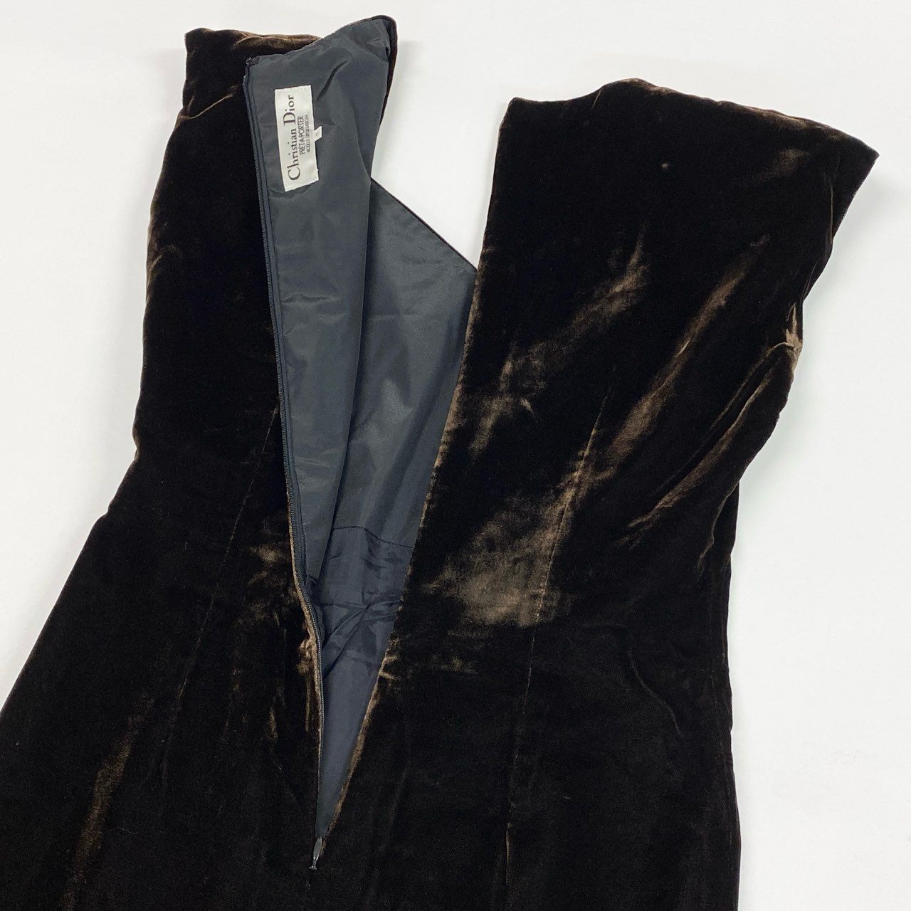 67b3 Vintage Christian Dior ヴィンテージ クリスチャンディオール ベルベット カクテルドレス ワンピース Velvet Cocktail Dress 7 ブラウン レディースo07t