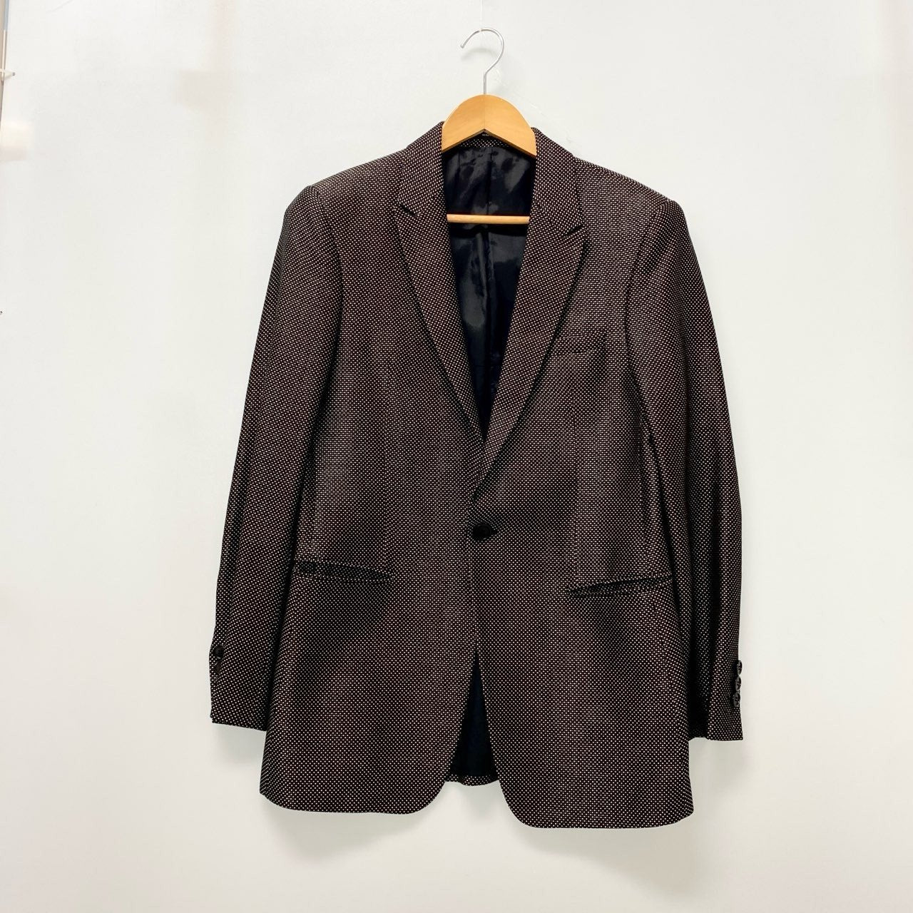 17c16 EMPORIO ARMANI エンポリオアルマーニ DAVID LINE テーラードジャケット 1B 48 艶生地 ドット柄 イタリア製u02t