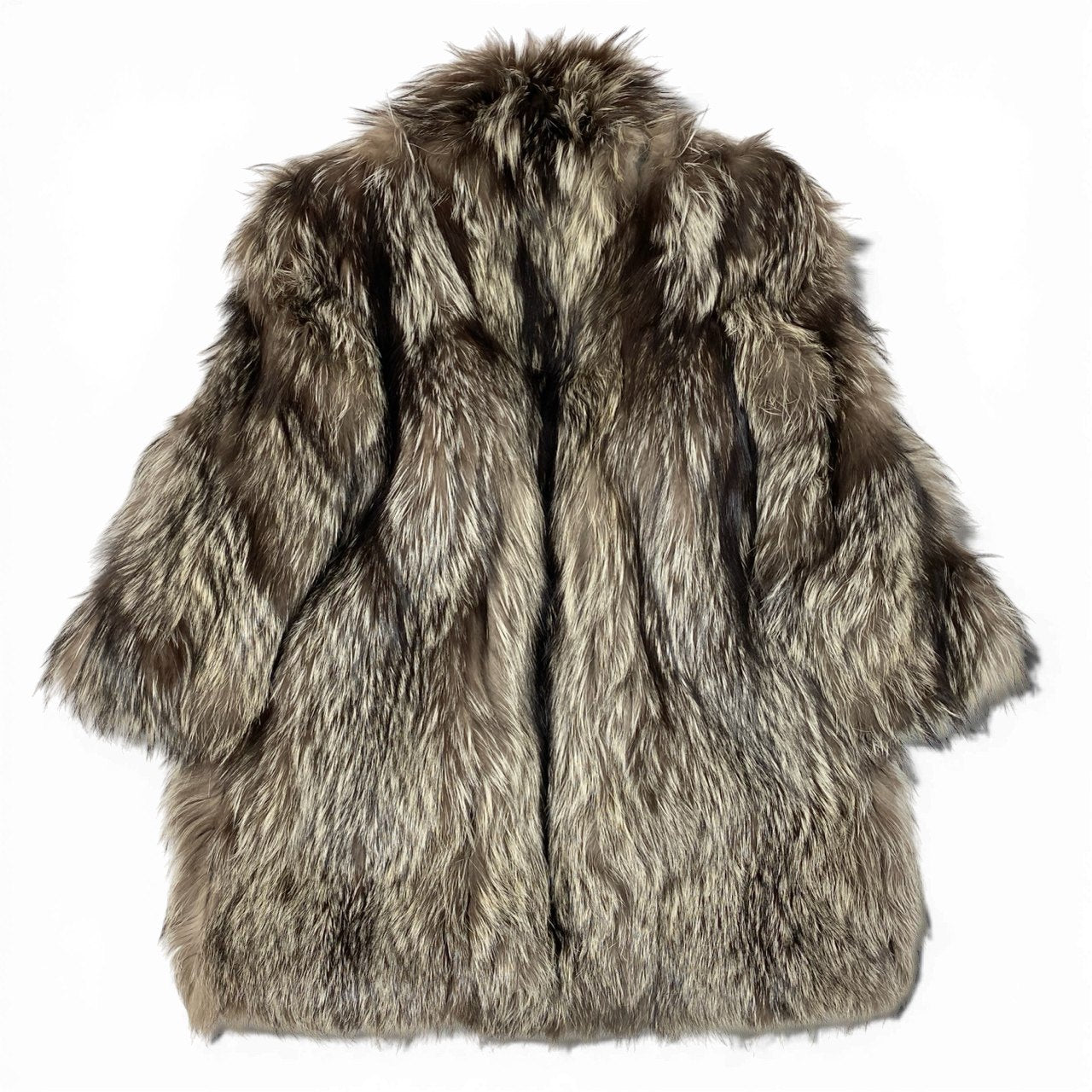 47a22 シルバーフォックス 極厚ファー ロングコート サイズ13 茶系 本毛皮 Fox Fur Long Coatt18r