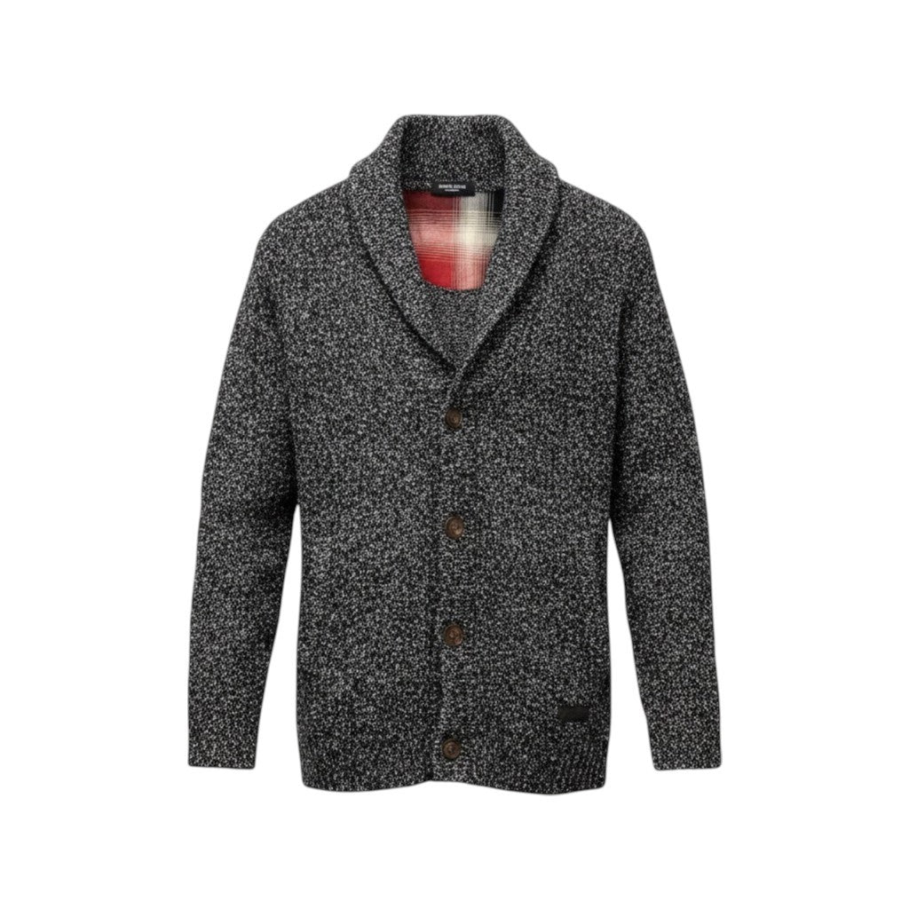 9f17【美品】 BLACK LABEL CRESTBRIDGE ブラックレーベルクレストブリッジ ショールカラー ニットカーディガン ミックスニット サイズＭ ブラック ホワイト メンズ 紳士服u02t