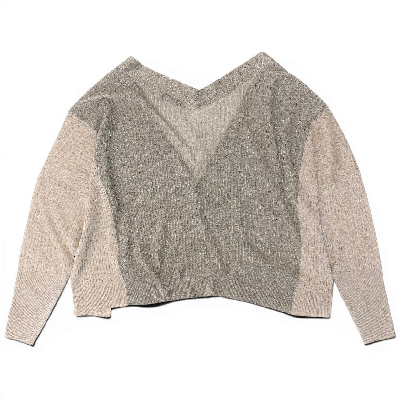 Ef8 Max&Co. マックスアンドコー ラメニット ロングスリーブカーディガン バイカラー ベージュ グレー系 レディース 女性用u02t