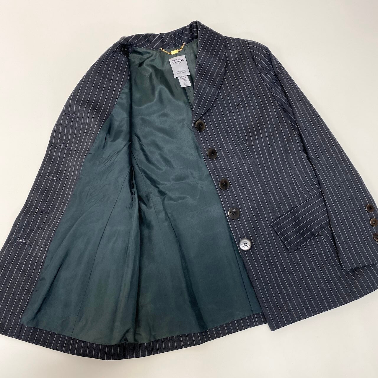 Hf8 【美品】 CELINE セリーヌ セットアップ スカートスーツ ストライプ柄  サイズ38 グレー ウール100％ レディース 女性用k02i