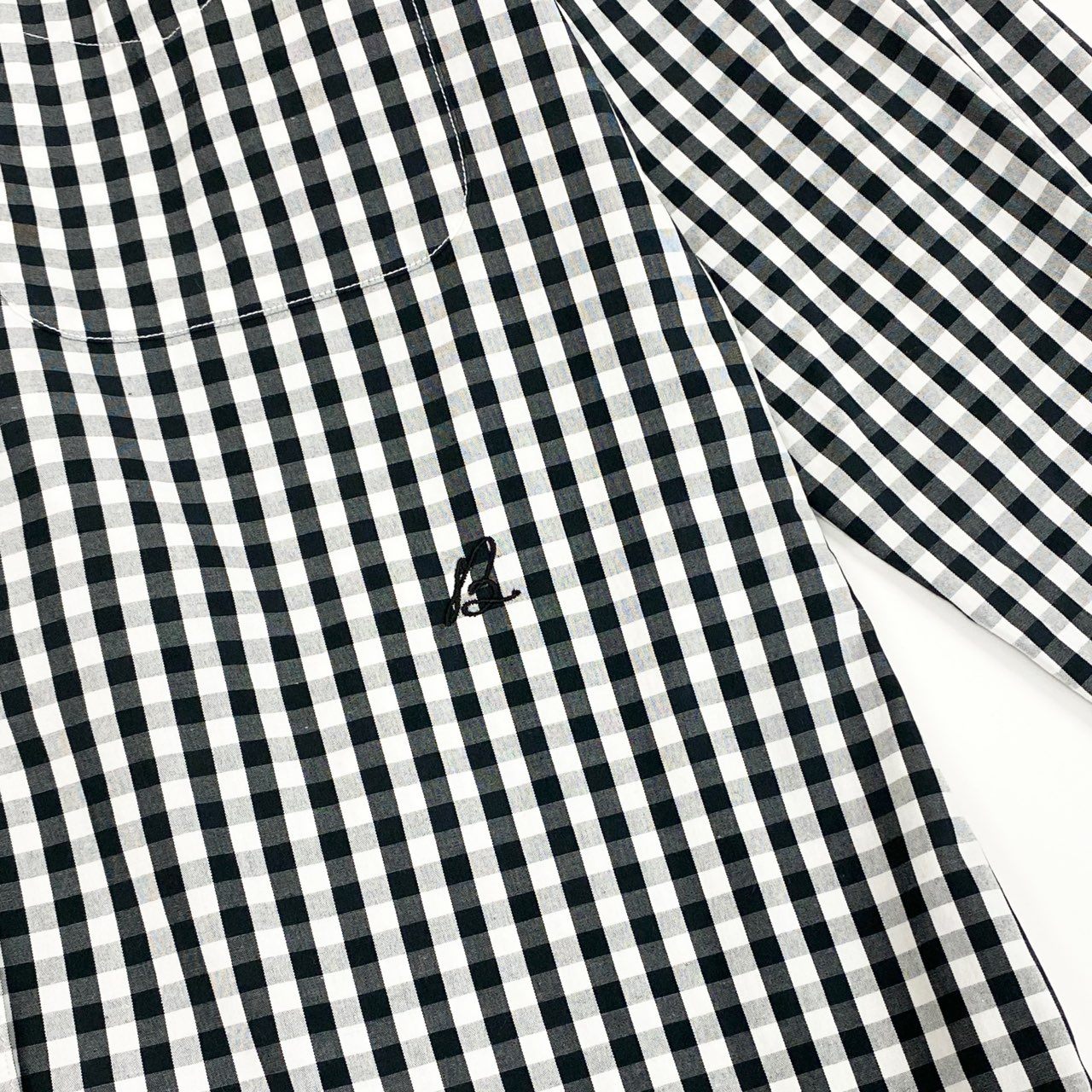 37a16 MADISONBLUE マディソンブルー MADISON SHIRT L/S SH GINGHAM 長袖シャツ ギンガムチェック ワンポイント刺繍 MB211-5014 00 XSサイズ ブラック ホワイト コットン