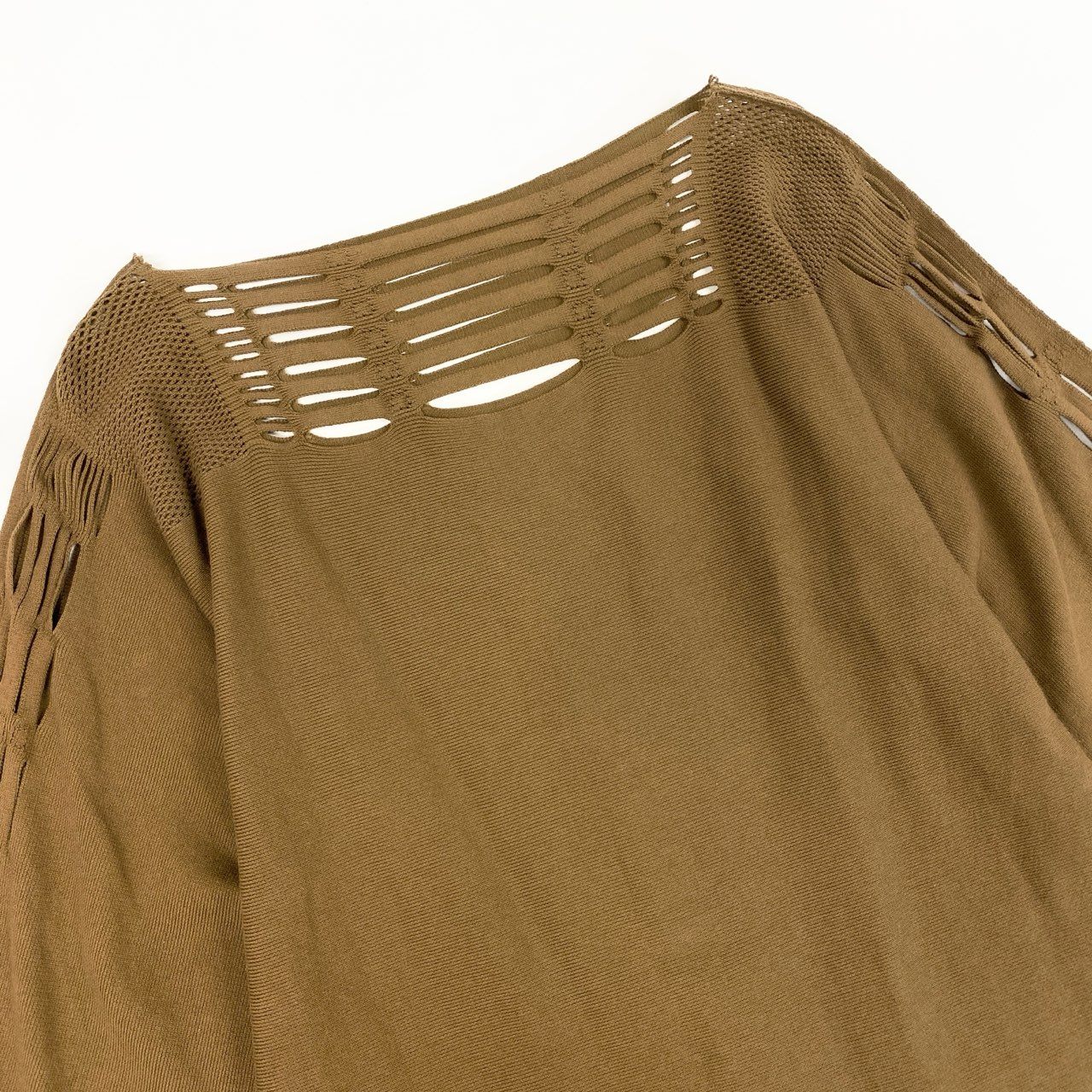 Aa29 ISSEY MIYAKE イッセイミヤケ A.POC INSIDE カットワーク ニットカットソー Tシャツ トップス フリンジ IM33KK322 サイズ2 ベージュ レディースu02t