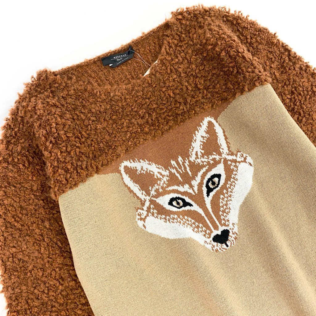 69L17 MaxMara WEEKEND マックスマーラ ウィークエンド ニットセーター ニットプルオーバー キツネ柄 長袖 トップス イタリア製 Mサイズ ブラウン系 レディースu02t