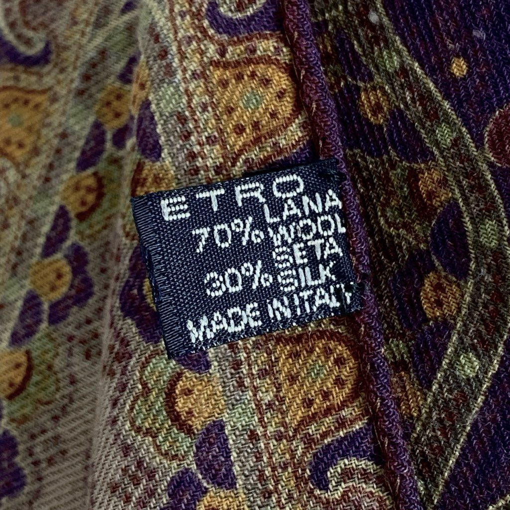 4f8 ETRO エトロ シルク混 ストールマフラー ペイズリー 茶系 ショール イタリア製