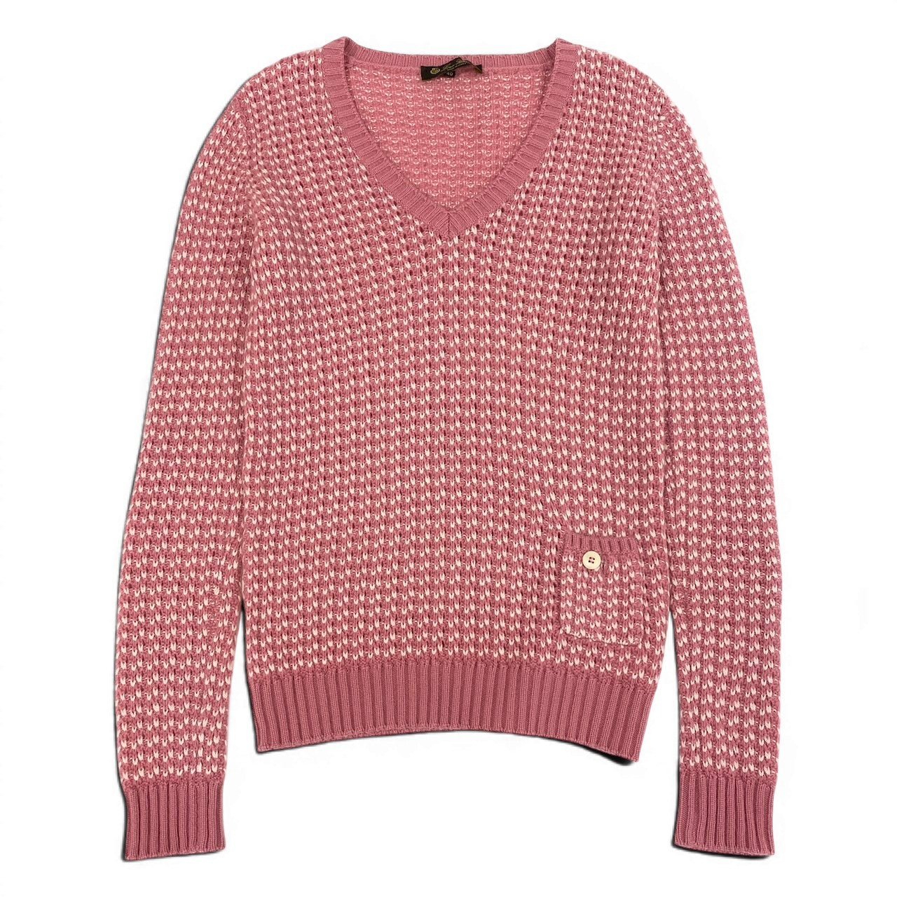 e1 Loro Piana カシミヤニットセーター Vネック イタリア製 40サイズ ピンク ホワイト カシミヤ100％ レディース 女性用ta1