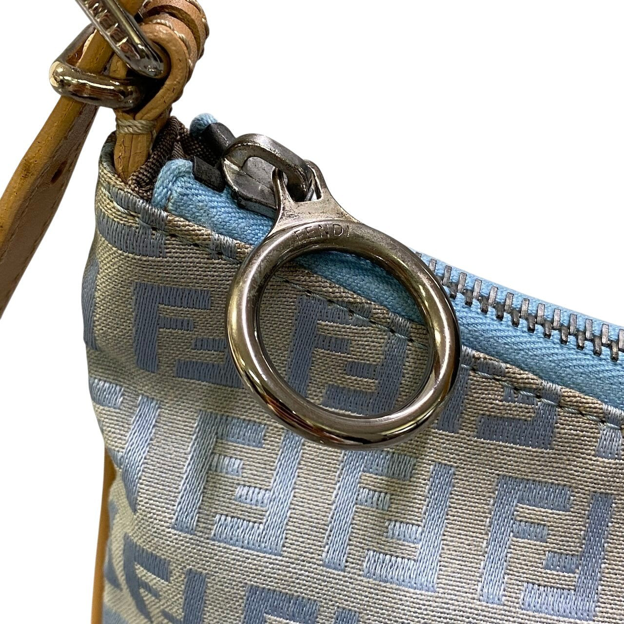 Ad2FENDI フェンディ ズッキーノ ハンドバッグ ワンショルダーバッグ ライトブルー レディースu02t