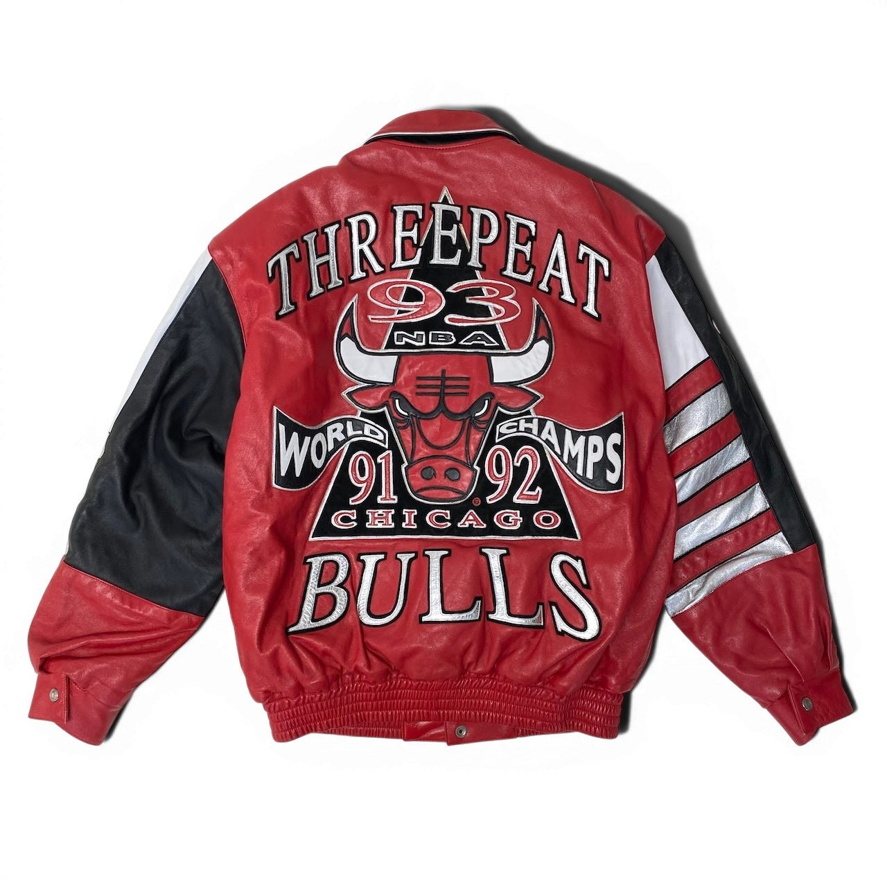 19g1 JEFF HAMILTON ジェフハミルトン NBA Chicago Bulls シカゴブルズ 3ピート記念 レザージャケット スタジャン 革ジャン USA製 Sサイズ レッド ホワイト レザー メンズ 男性用u02t