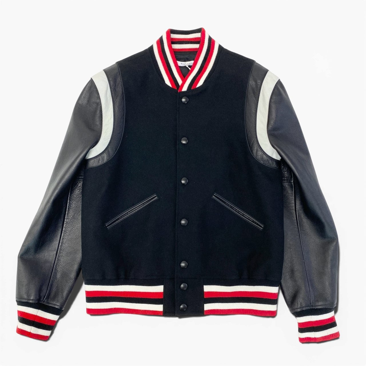 67a24 《美品》 GIVENCHY ジバンシー レザー切替 スタジャン サイズ50 ブラック レッド ボンバージャケットt18r