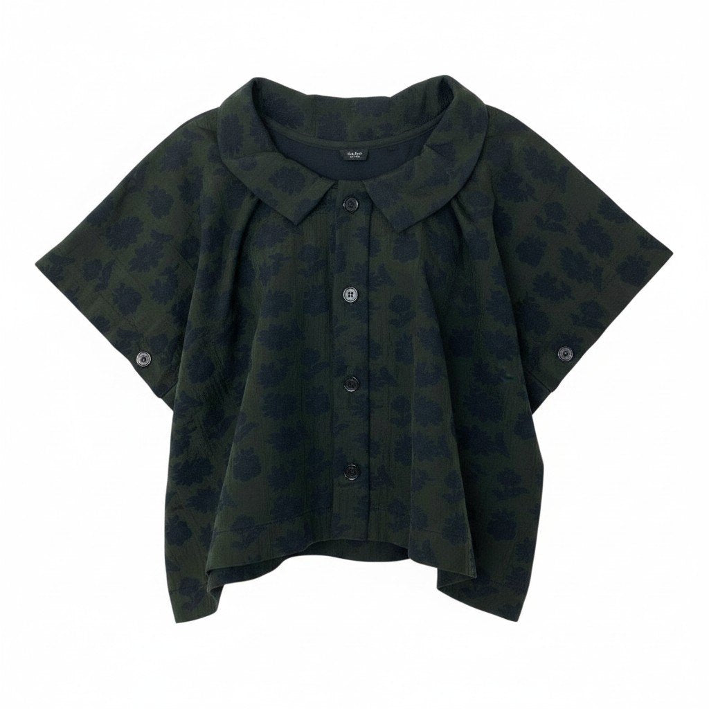 Ae26 Y`s ワイズ YOHJI YAMAMOTO ヨウジヤマモト 花柄刺繡 半袖シャツ YN-T21-967 サイズ2 カーキ ブラック レディース 女性服u02tu02t