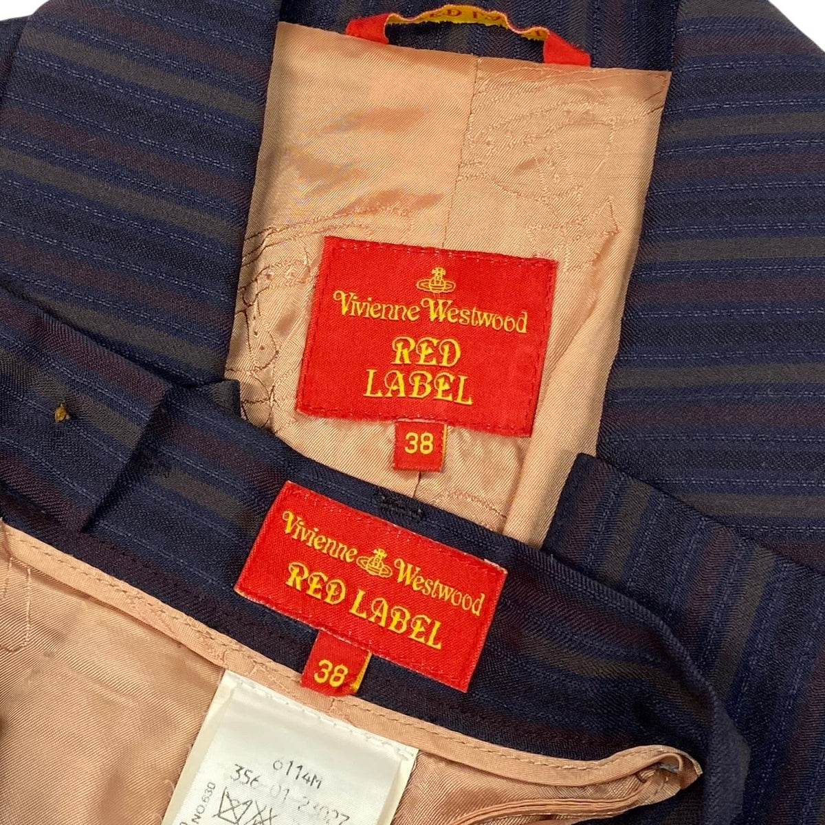 i18 Vivienne Westwood RED LABEL インポートラインヴィンテージ スカートセットアップ ストライプ 38サイズ パープル ウール100％ レディース 女性用u02t