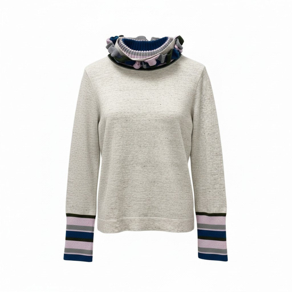 74c13 《新品タグ付き》 i+mu センソユニコ ネックデザイン コットンニット セーター 40 グレー レディースu02t