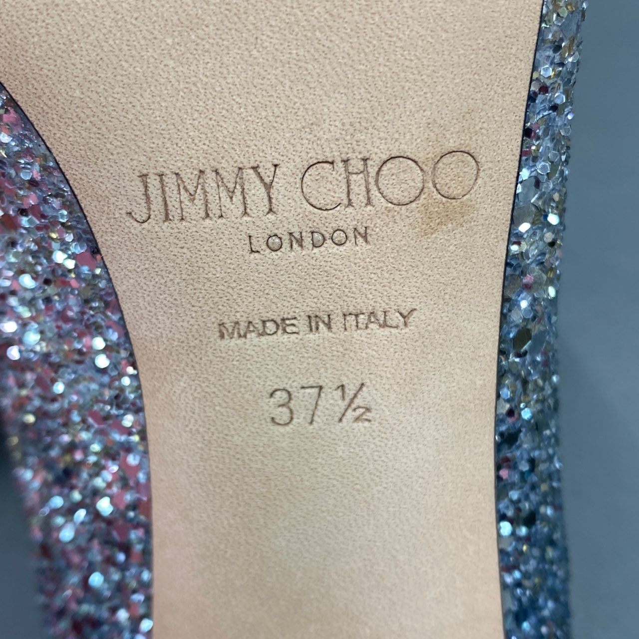 2a9 《極美品》 JIMMY CHOO ジミーチュウ ROMY 100 グラデーショングリッター ヒールパンプス 37 1/2 シルバー ダスクブルー イタリア製 シューズ セレモニー