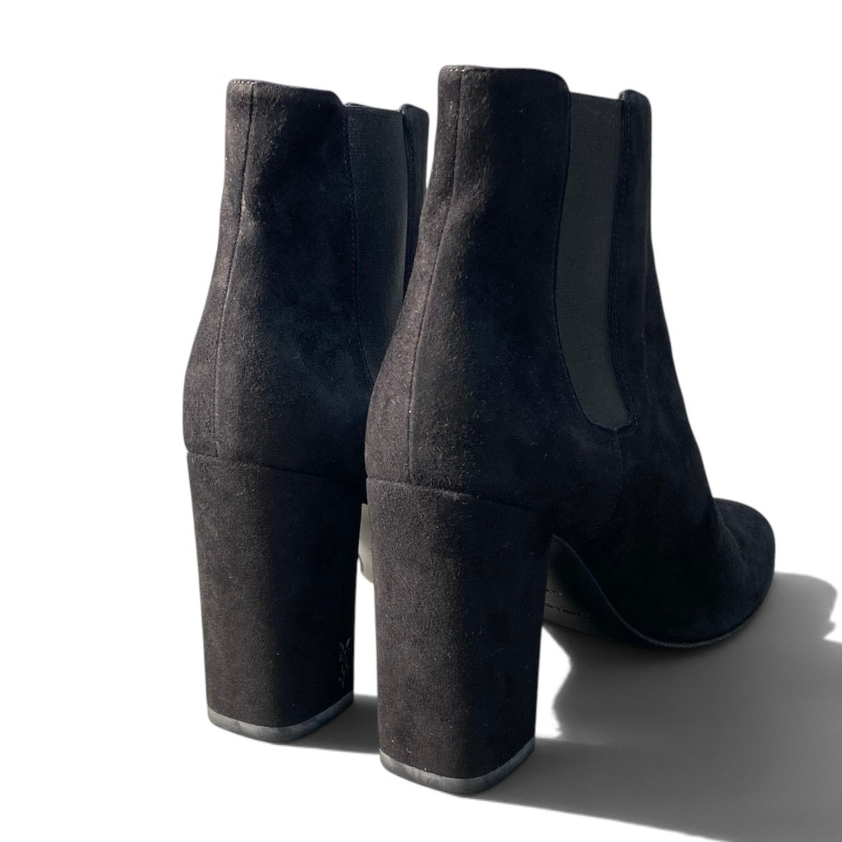1i16 【美品】SAINTLAURENT サンローラン サイドゴアブーツ スエードブーツ チャンキーヒール YSLロゴ 36サイズ ブラック スエード レディース 女性用u02t
