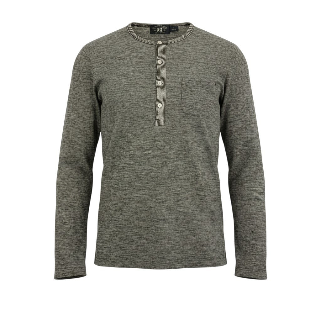 59b22 RRL ダブルアールエル ヘンリーネック カットソー 長袖Tシャツ メンズ 紳士服 サイズM グレー系 コットン100％u02t