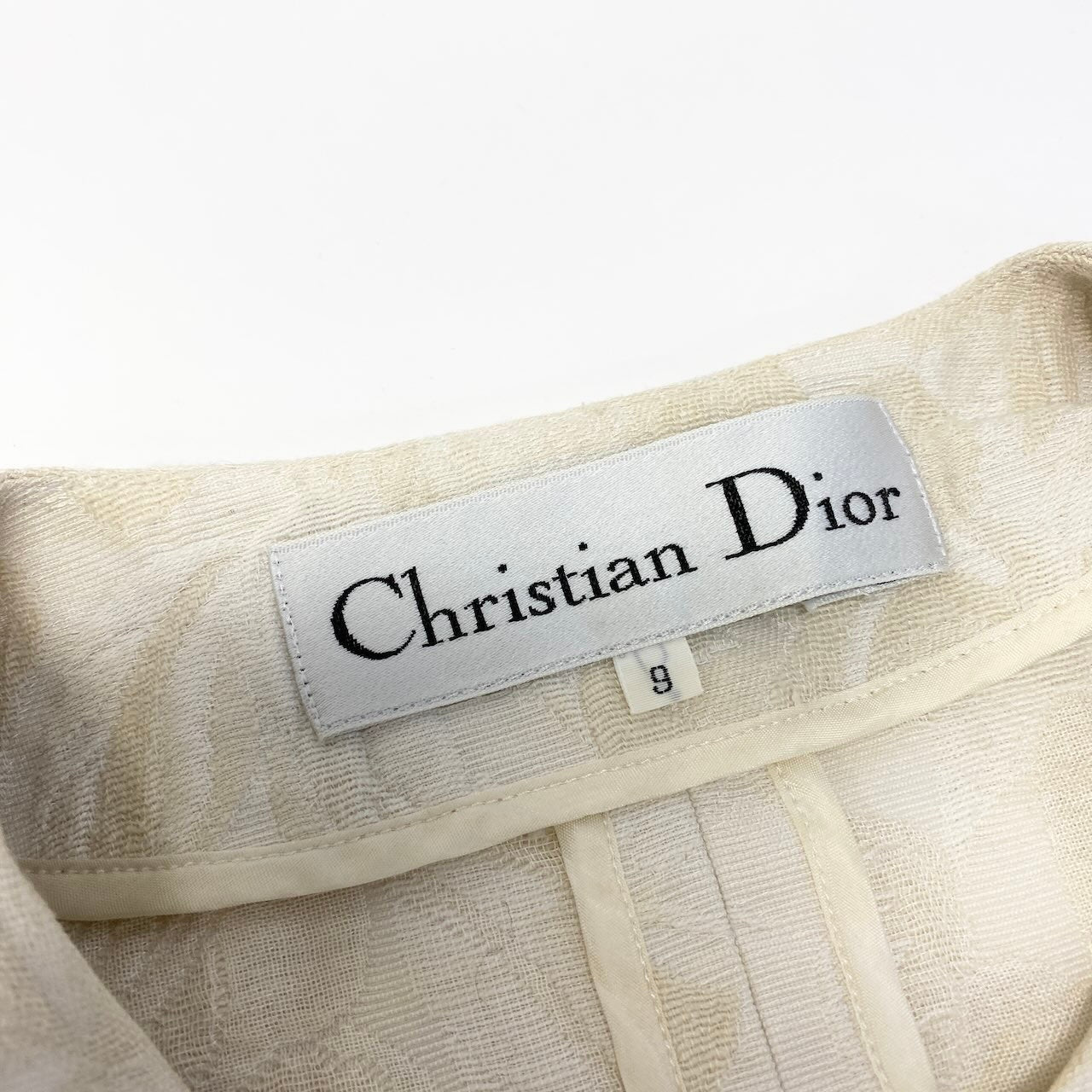 66d27 Christian Dior クリスチャンディオール ノーカラージャケット 花柄モチーフ サイズ9 ホワイト ライトベージュ レディース 女性用u02t