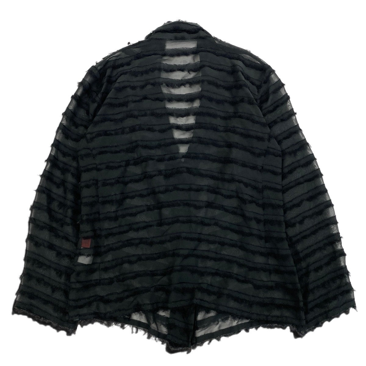 Ah28 ISSEY MIYAKE Haat イッセイミヤケ ハート ロングスリーブ シアーシャツ ボーダー サイズ2 ブラック レディースo07t