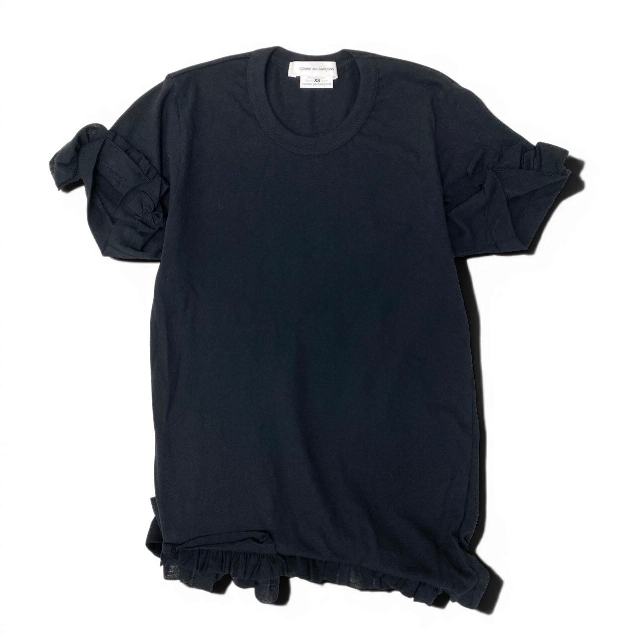 Af8 COMME des GARCONS コムデギャルソン コットン フリルデザイン 半袖カットソー AD2012 サイズXS ブラック レディース 女性用u02t