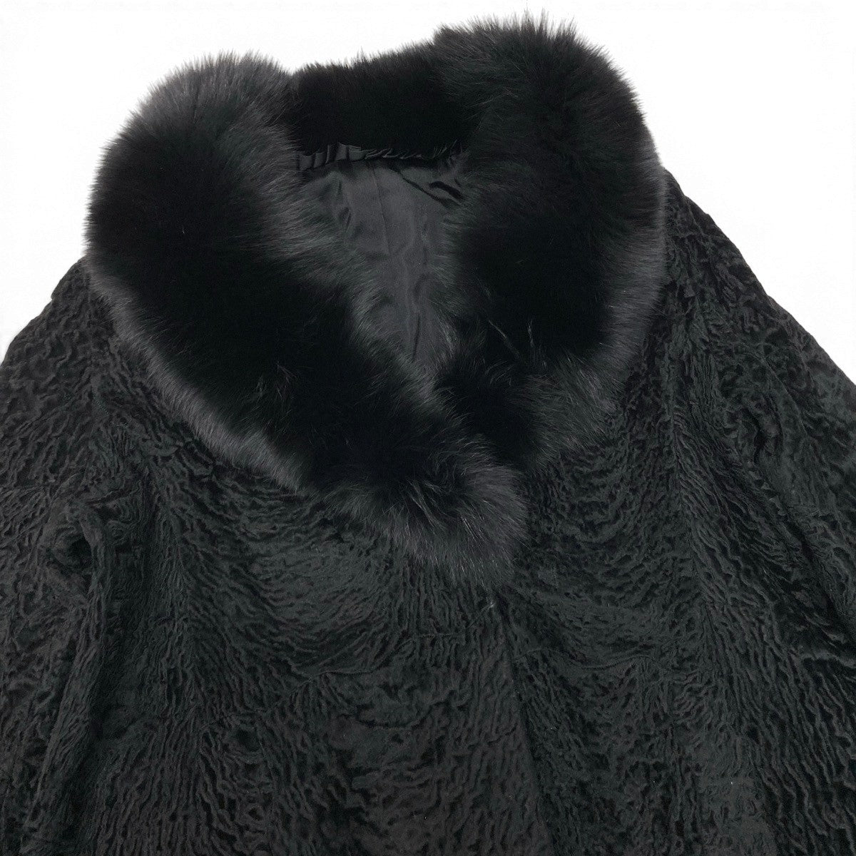 14i20 フォックスファー カルガンラム コート サイズ15 ブラック 本毛皮 Fox Fur ＆ Karakul Lamb Fur Coatt18r