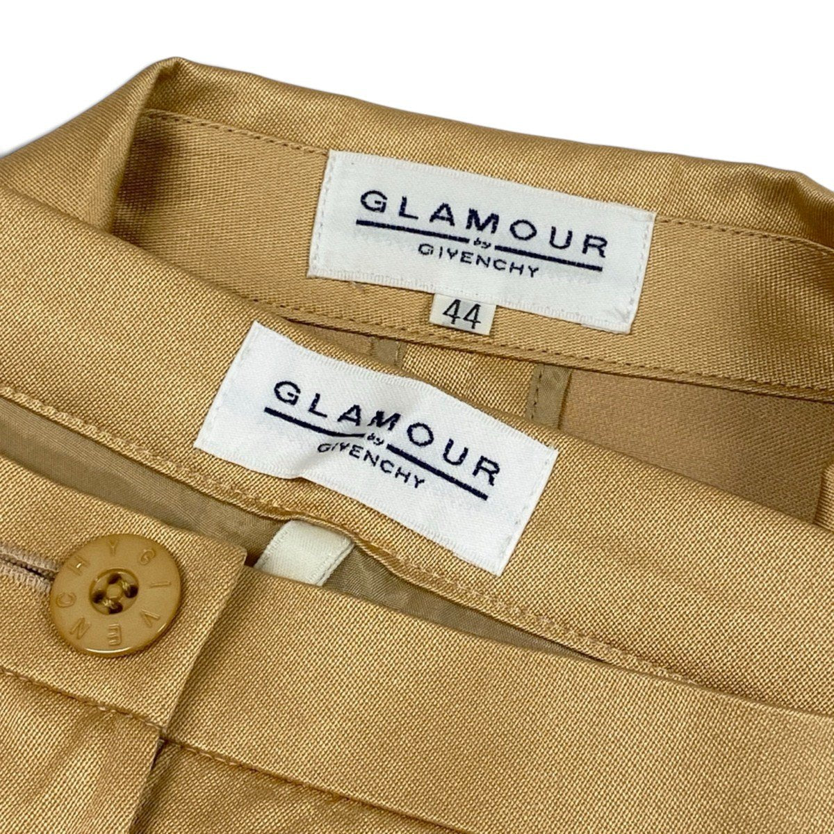 h31 【美品】GLAMOUR GIVENCHY セットアップ テーラードジャケット スラックス シルクコットン 44サイズ オレンジ ベージュ レディース 女性用k02i