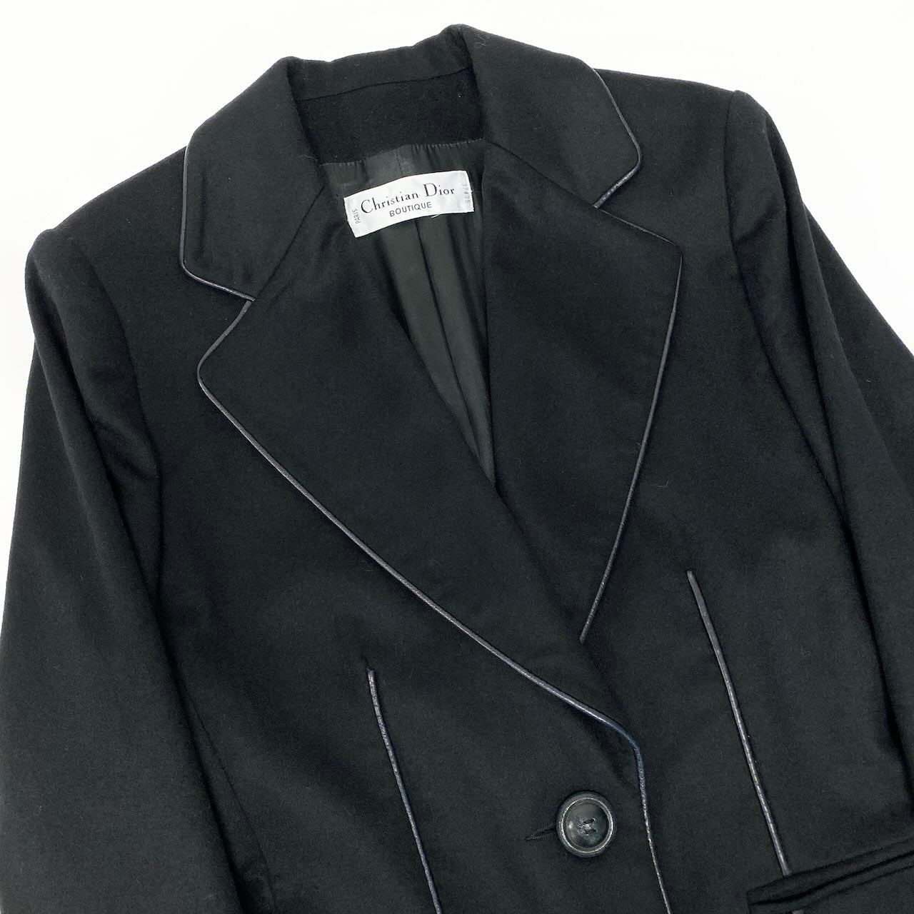 E Christian Dior クリスチャンディオール ビンテージ スカートセットアップ テーラードジャケット スカート レザーパイピング ブラック レディース 女性用nu1